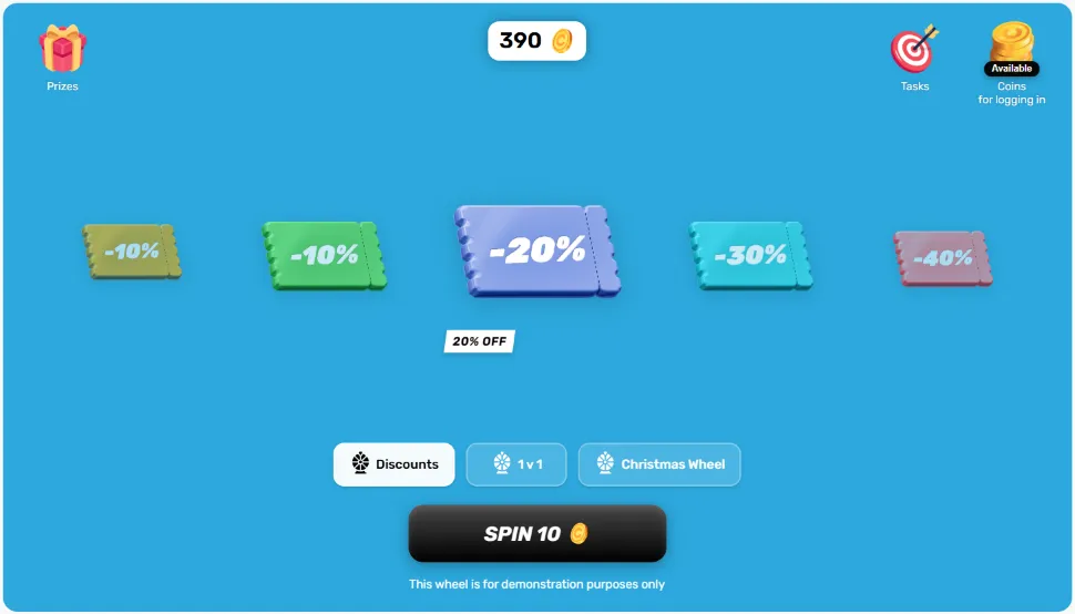Wheel of Prizes on a storefront